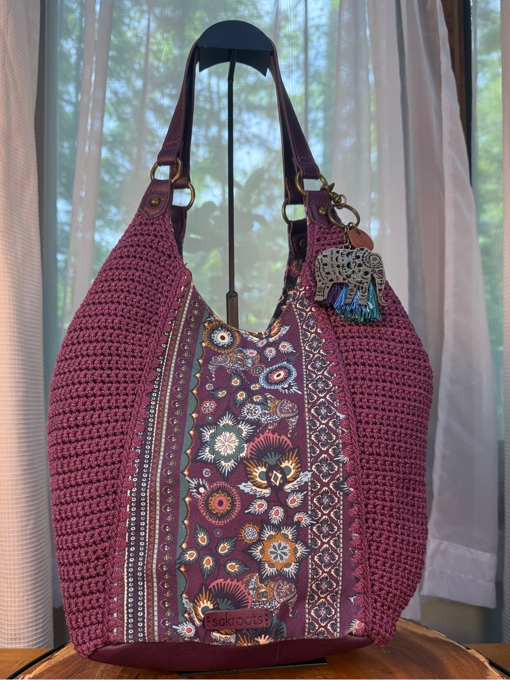 Sakroots Roma Large Crochet Violet Purple Floral Shopper Tote Bag EUC - Picture 4 of 12